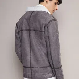 Campus Sutra Notched Lapel Collar Windcheater Faux Fur Trim Tailored Jacket image 2