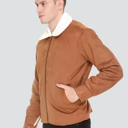 HONNETE Men Tan Striped Lightweight Crop Outdoor Tailored Jacket image 3