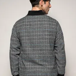 Campus Sutra Checked Stand Collar Windcheater Bomber Jacket image 4