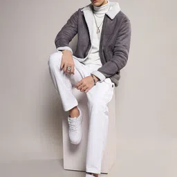 Campus Sutra Notched Lapel Collar Windcheater Faux Fur Trim Tailored Jacket image 4