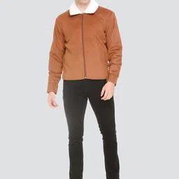 HONNETE Men Tan Striped Lightweight Crop Outdoor Tailored Jacket image 5