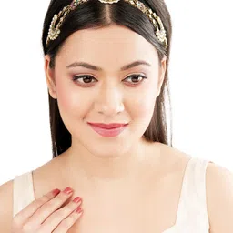 FEMMIBELLA Gold-Plated Kundan Studded Matha Patti Head Jewellery image 4