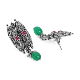 Rubans Oxidized Silver Plated Ruby and Green Beaded Choker Necklace Set image 4