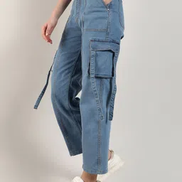 Campus Sutra Women Smart Clean Look Cotton Cargo Denim Jeans-picture-24