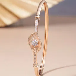 AMI Women Rose Gold & White Brass Cubic Zirconia Rose Gold-Plated Kada Bracelet-image-95