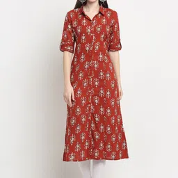 KALINI Ethnic Motifs Printed Shirt Collar Pure Cotton Regular Kurta-image-43