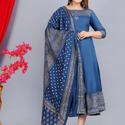 SkyaSia Ethnic Motifs Printed Fit & Flare Ethnic Dress With Dupatta-picture-18