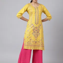 AURELIA Women Yellow Ethnic Motifs Printed Gotta Patti Kurta-picture-36