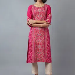 W Women Fuchsia Floral Printed Kurta image 1