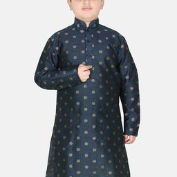 SG YUVRAJ Boys Ethnic Motifs Woven Design Indigo Jacquard Kurta-picture-30