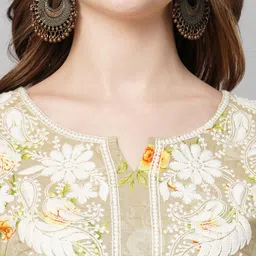 RATAN Floral Embroidered Chikankari Round Neck Regular Kurta image 2
