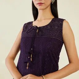Soch Embroidered Chikankari Tie Up Neck Sleeveless Georgette Kurta image 2