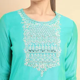 Soch Floral Embroidered Yoke Design Straight Thread Work Regular Kurta image 3