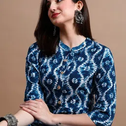 GLOWWORLD Tie & Dye Band Collar Straight Kurta image 4