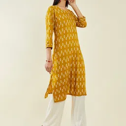 Soch Ethnic Motif Printed Round Neck Straight Kurta image 3