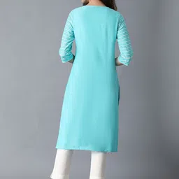 W Women Green & White Striped Thread Work Kurta image 4