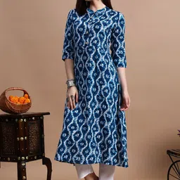 GLOWWORLD Tie & Dye Band Collar Straight Kurta image 2