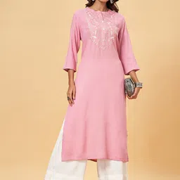 YU by Pantaloons Floral Yoke Design Thread Work Straight Kurta image 5