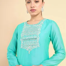 Soch Floral Embroidered Yoke Design Straight Thread Work Regular Kurta image 2