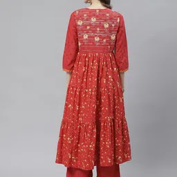 Biba Women Red & Yellow Printed A-Line Tiered Kurta image 5