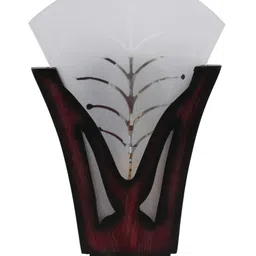 Devansh Brown & White Self-Design Wooden Glass Mounted Wall Lamp image 2