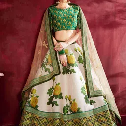 FABPIXEL Embroidered Shibori Semi-Stitched Silk Lehenga Choli With Dupatta image 5