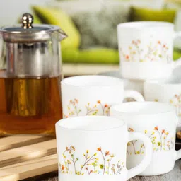 Cello White And Orange Set Of 6 Dishwasher And Microwave Safe Opalware Mugs 180ml Each image 2