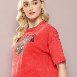 Kook N Keech Marvel Deadpool Printed Drop-Shoulder Sleeves Crop Boxy T-shirt image 2