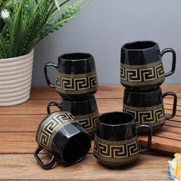 The Decor Mart Set of 6 Black & Gold-Toned Geometric Printed Ceramic Glossy Cups and Mugs-picture-23