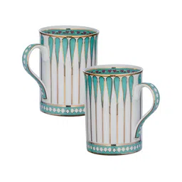 Troveas White & Green Printed Bone China Matte Mugs Set of Cups and Mugs image 2