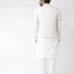 KISAH Mandarin Collar Pure Cotton Kurta with Churidar with Printed Nehru Jacket image 5