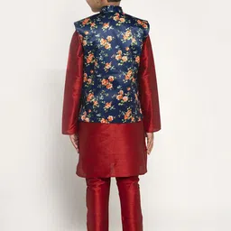 KRAFT INDIA Boys Maroon Dupion Silk Kurta with Pyjamas image 3