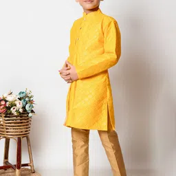 BAESD Boys Ethnic Motifs Embroidered Sequinned Dupion Silk Kurta with Pyjamas image 4