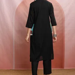 Vishudh Black Mandarin Collar Pure Cotton Tunic With Trousers image 3