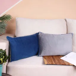 STITCHNEST 2 Pcs Blue & Grey Velvet Rectangle Cushion Covers-image-20