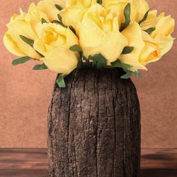 TIED RIBBONS Set Of 12 Yellow & Green Artificial Rose Flowers-picture-1