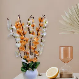 ARTSY Cream-Coloured & Yellow Cherry Blossom Artificial Flower With Pot image 3