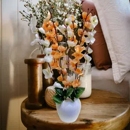 ARTSY Cream-Coloured & Yellow Cherry Blossom Artificial Flower With Pot image 4