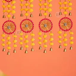 BS AMOR Yellow & Pink Pack Of 4 Artificial Flowers Hanging Latkan With Bells image 4
