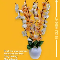 ARTSY Cream-Coloured & Yellow Cherry Blossom Artificial Flower With Pot image 5