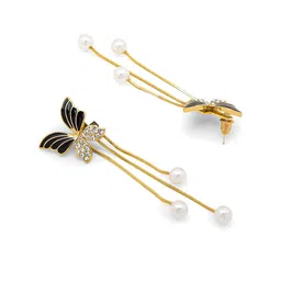 Unwind by Yellow Chimes White Crystal Studded Drop Butterfly Designed Gold Plated Earring image 4