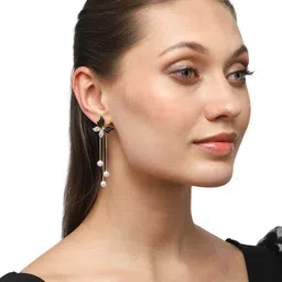 Unwind by Yellow Chimes White Crystal Studded Drop Butterfly Designed Gold Plated Earring image 2