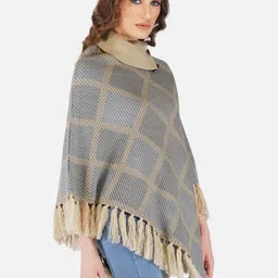 JoE Hazel Women Beige & Grey Checked Poncho image 2