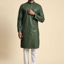 Pro-Ethic STYLE DEVELOPER Floral Embroidered Sequinned Pure Cotton Kurta With Pyjamas-picture-18