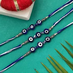 Digital Dress Room Set Of 3 Evil Eye Beaded Thread Rakhis With Roli Chawal-picture-43