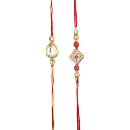 Jazz and Sizzle Set Of 2 Kundan Studed & Beaded Rakhis With Roli & Chawal image 3