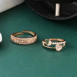 Silvermerc Designs Set Of 2 Gold-Plated AD-Studded Adjustable Ring-picture-16