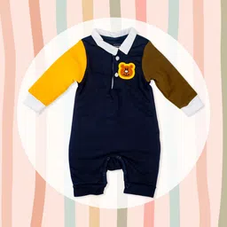 MeeMee Boys Navy Blue & Yellow Colourblocked Romper-picture-18