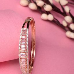 Saraf RS Jewellery Women Rose Brass Cubic Zirconia Handcrafted Rose Gold-Plated Bangle-Style Bracelet-picture-22