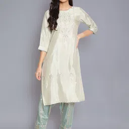 W Women Sea Green & Gold-Coloured Embellished Salwar image 4